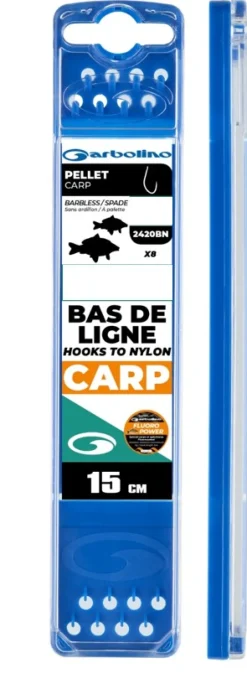Garbolino Competition Hooks To Nylon - Pellet Carp Onderlijn 15cm (8 Stuks)